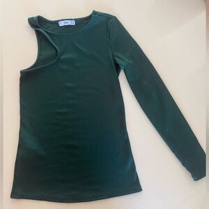 Mango Girls Dark Green One-Shoulder Ribbed Top